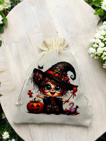 Jutebeutel " Süße Baby Hexe " mit Kordelzug! 17 x 22 cm!
