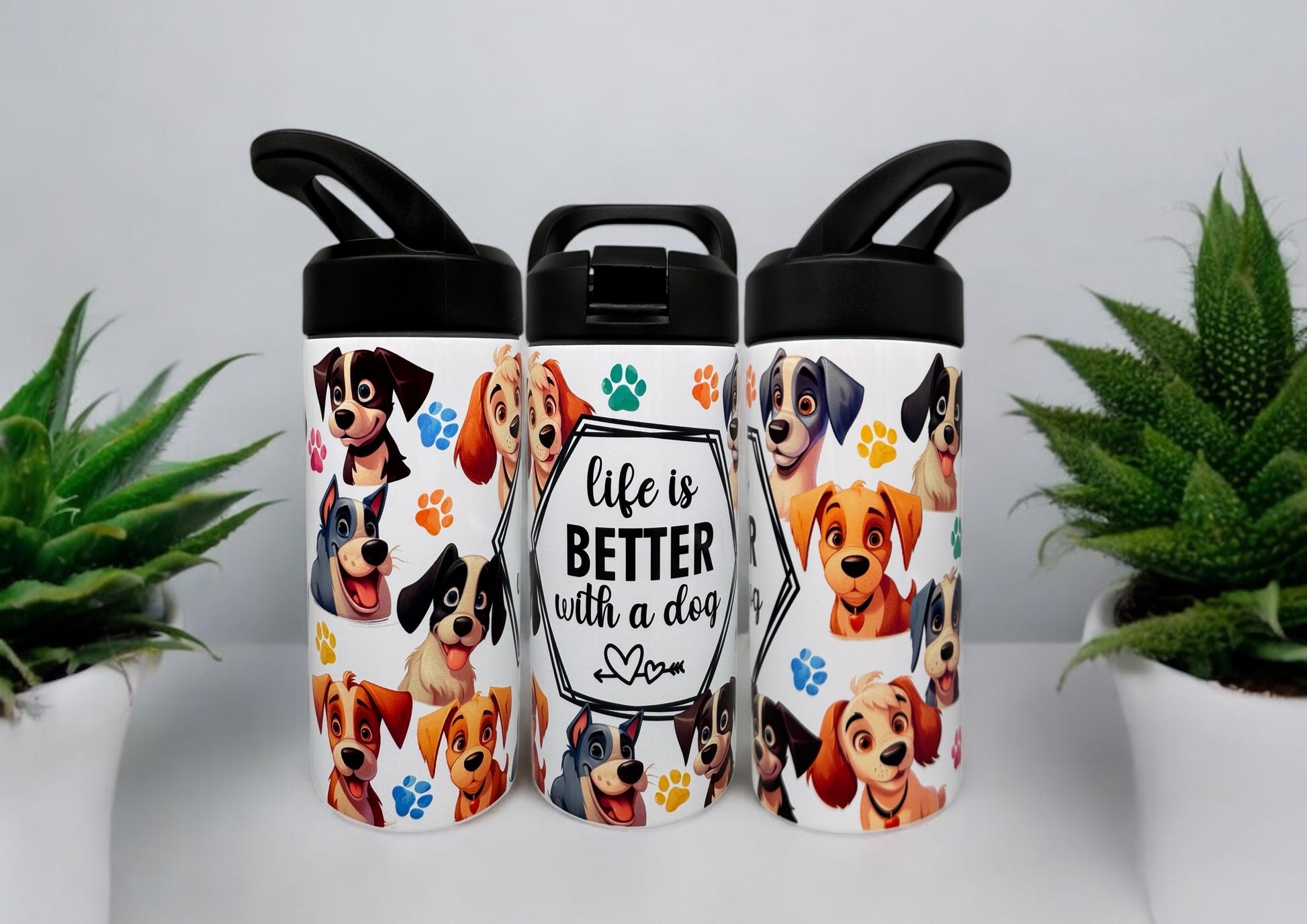 Edelstahl Thermo Trinkflasche Life is better with a Dog 450ml isoliert - fks-design
