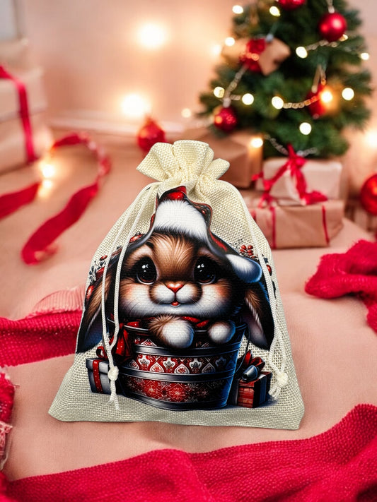Jutebeutel " Weihnachtshase " mit Kordelzug! 17 x 22 cm!
