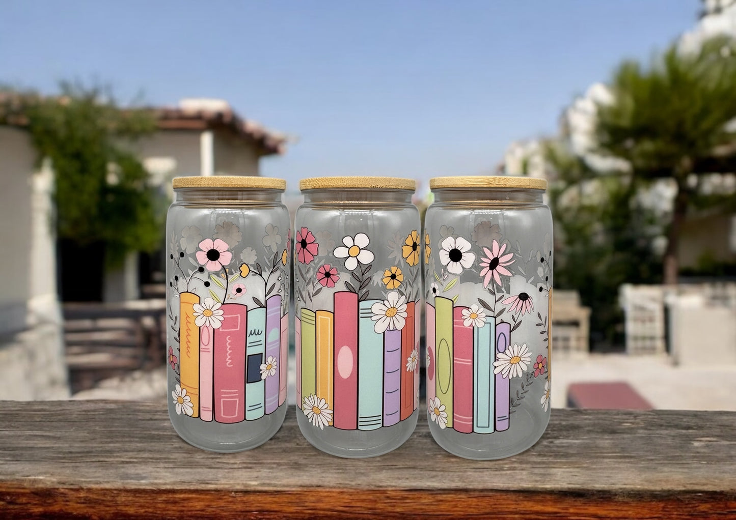 Trinkbecher Buchreihe mit Bambusdeckel und Trinkhalm UV-DTF Motiv 550ml von fks-design
