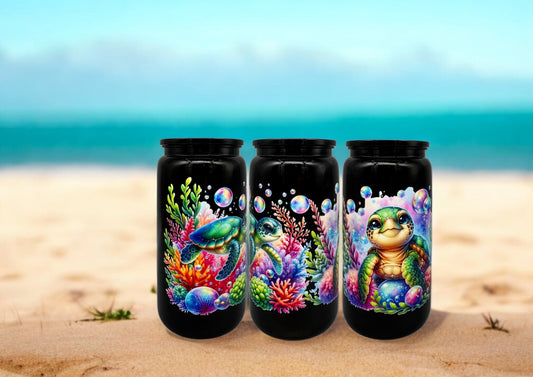 Trinkbecher Schildkröte 4 mit Deckel und Trinkhalm UV-DTF Motiv 550ml von fks-design
