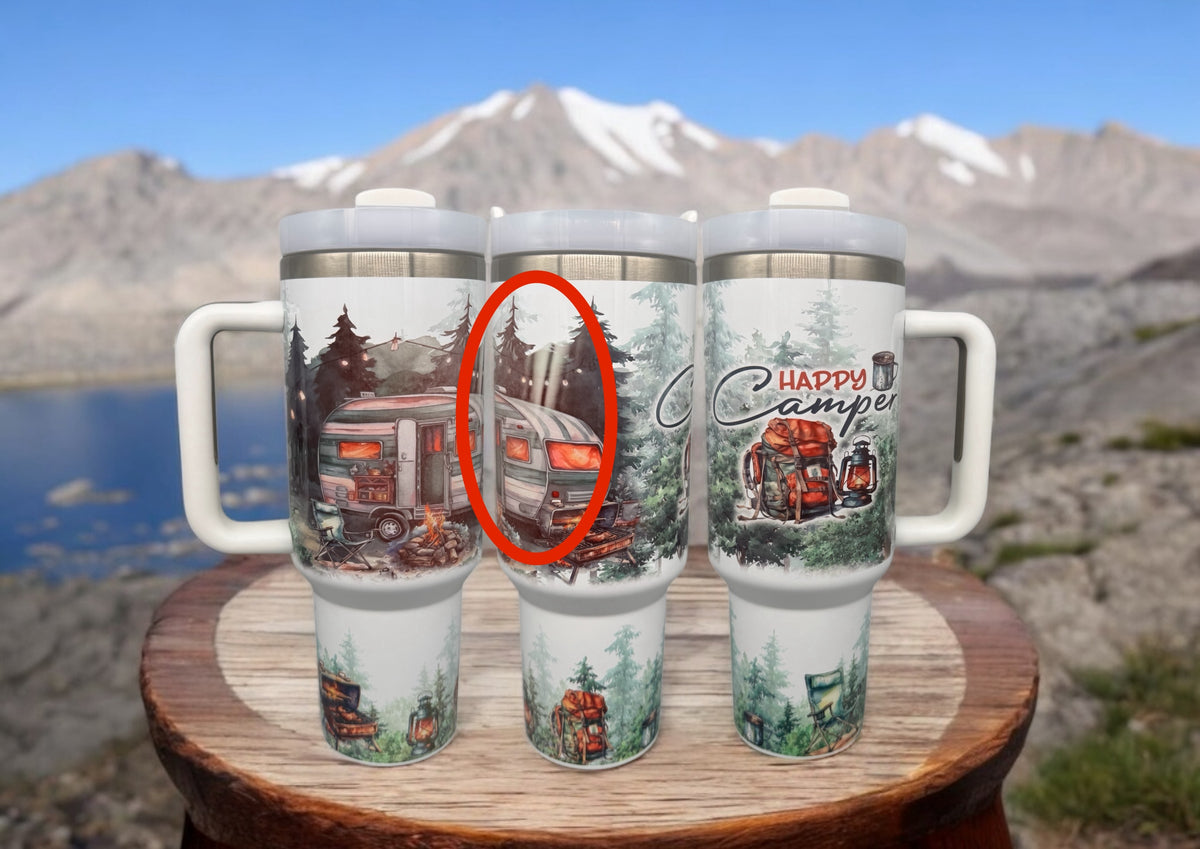 !! B-Ware!! 40 oz Edelstahl Tumbler „Happy Camper“ – 1,2 l, doppelwandig isolierend