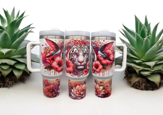 40 oz Edelstahl Tumbler Tiger mit Kolibri 1,2l doppelwandig isolierend von fks-design
