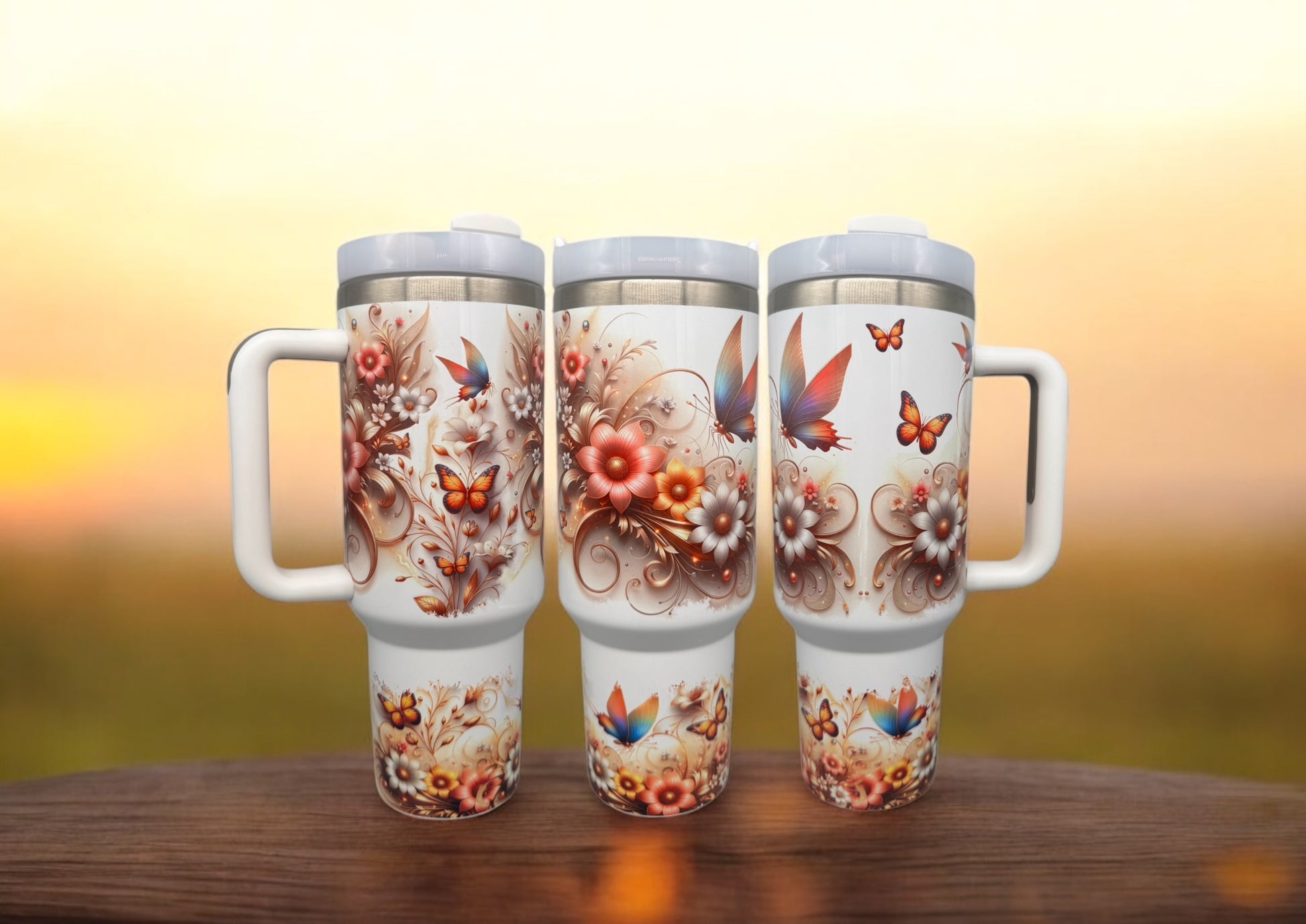 40 oz Edelstahl Tumbler Blumen mit Schmetterlinge 1,2l doppelwandig isolierend von fks-design
