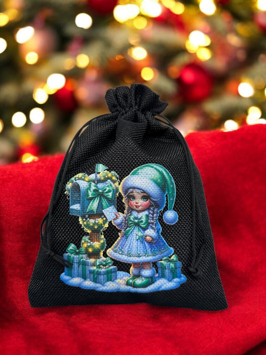 Jutebeutel " Weihnachtspost Gnomeline " mit Kordelzug! 17 x 22 cm!