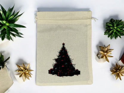 Jutebeutel " Gothic Weihnachtsbaum Skull " mit Kordelzug! 17 x 22 cm!