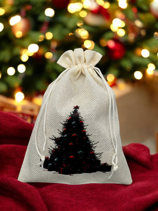 Jutebeutel " Gothic Weihnachtsbaum Skull " mit Kordelzug! 17 x 22 cm!