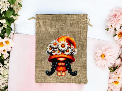 Jute Imitat Beutel " Gnomeline " mit Kordelzug! 14,5 x 19,5 cm!