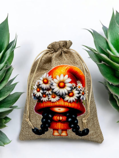 Jute Imitat Beutel " Gnomeline " mit Kordelzug! 14,5 x 19,5 cm!