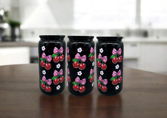 Trinkbecher Herz Kirschen mit Deckel und Trinkhalm UV-DTF Motiv 550ml von fks-design
