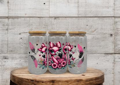 Trinkbecher Flamingo mit Bambusdeckel und Trinkhalm UV-DTF Motiv 550ml von fks-design
