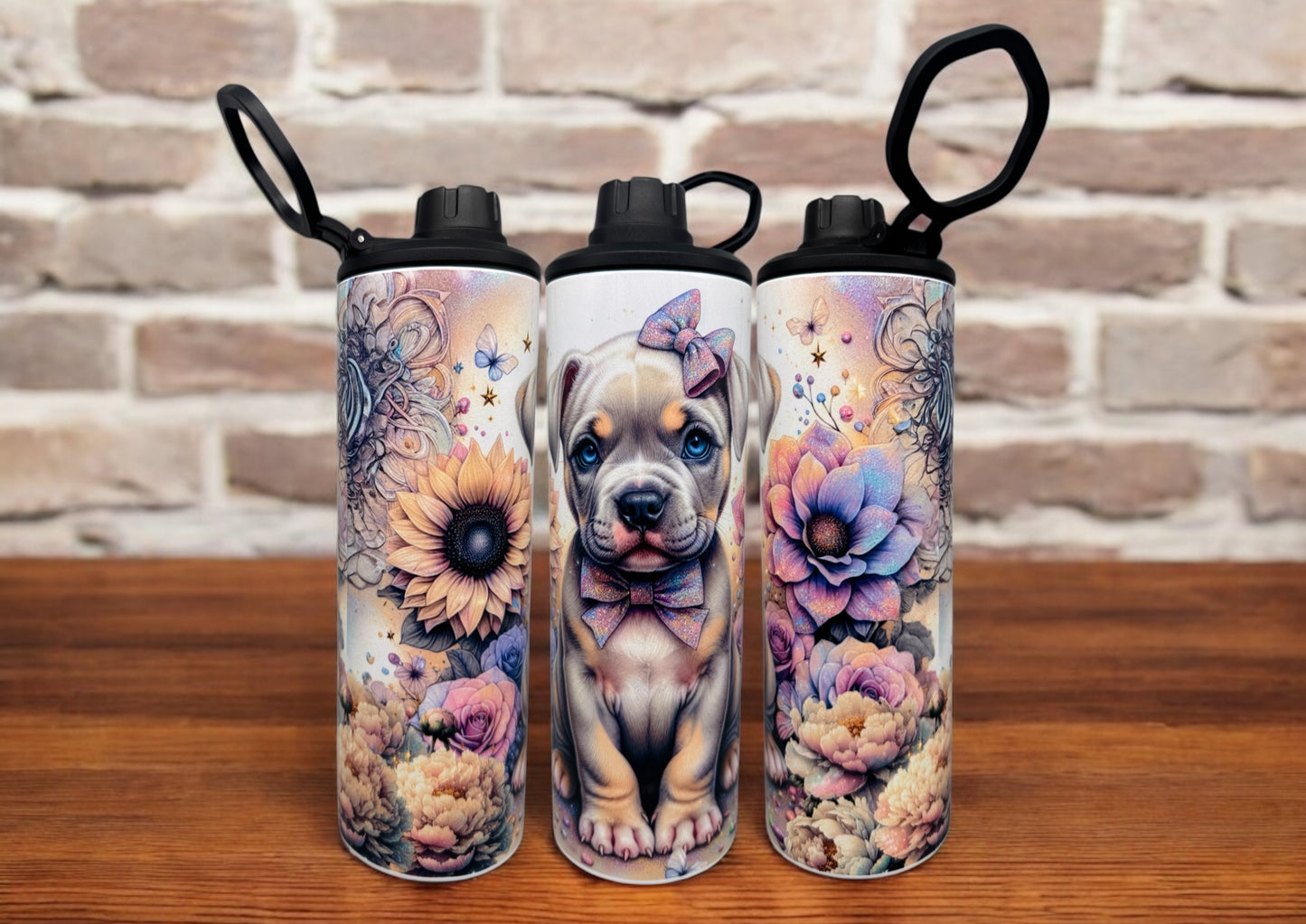 Edelstahl Trinkflasche Pitbull 600ml mit 2 Schraubdeckeln & Trinkhalm isoliert - fks-design
