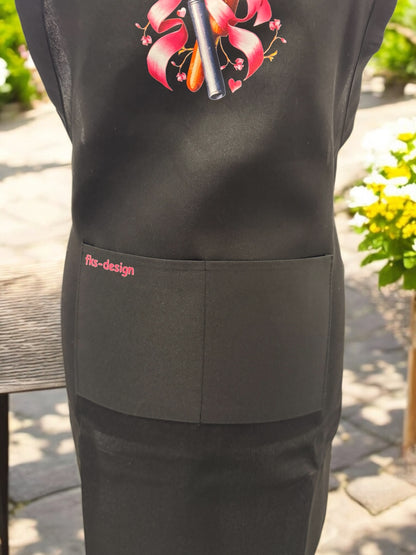 Unisex Grillschürze Küchenliebe schwarz mit DTF-Druck Detailansicht von fks-design

