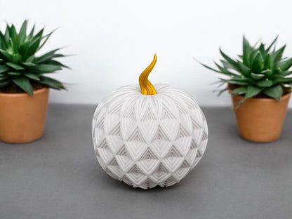 3D Druck LED Teelichthalter Kürbis Weiß - Halloween Deko - fks-design
