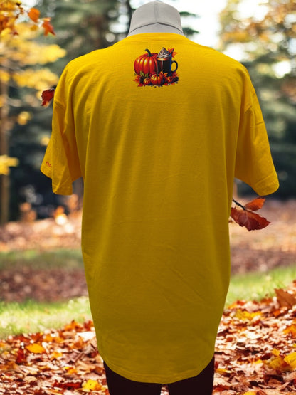 Unisex T-Shirt Kürbis Latte witziges Herbst Kaffee Motiv-Shirt Rückseite von fks-design
