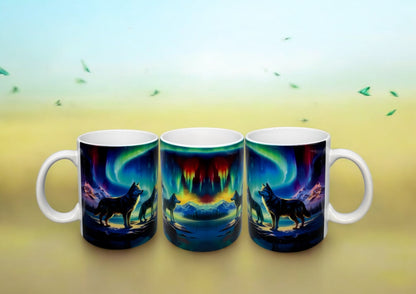 Tasse Polarlicht Wölfe mystische Keramiktasse 300ml von fks-design
