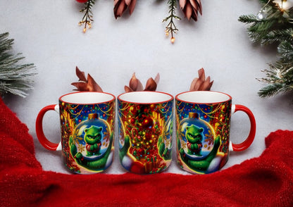 Weihnachtstasse Green Christmas Bear Keramiktasse mit rotem Henkel 300ml von fks-design
