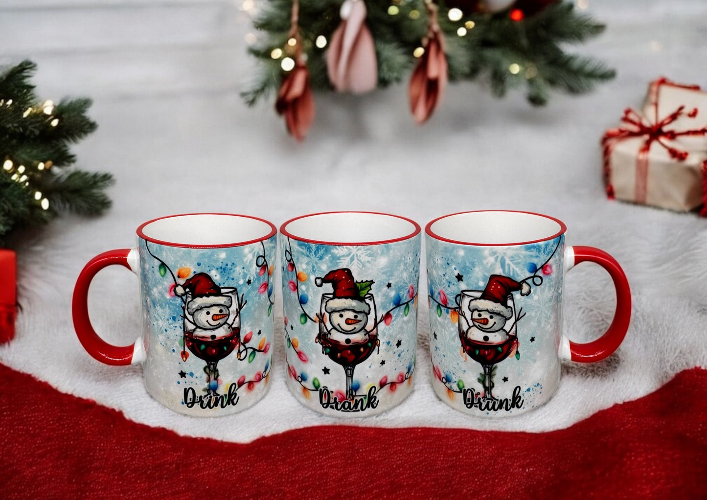 Weihnachtstasse Drink Drank Drunk lustige Keramiktasse mit rotem Henkel 300ml von fks-design
