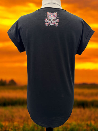 Damen Long Slub Shirt Bling Bling Skull glamouröses Gothic Motiv-Shirt Rückseite von fks-design
