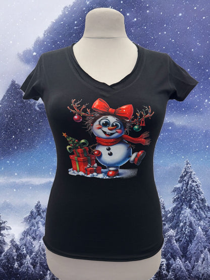 Damen Shirt Verrückte Schneefrau Gr. M schwarz mit DTF-Druck Vorderansicht von fks-design
