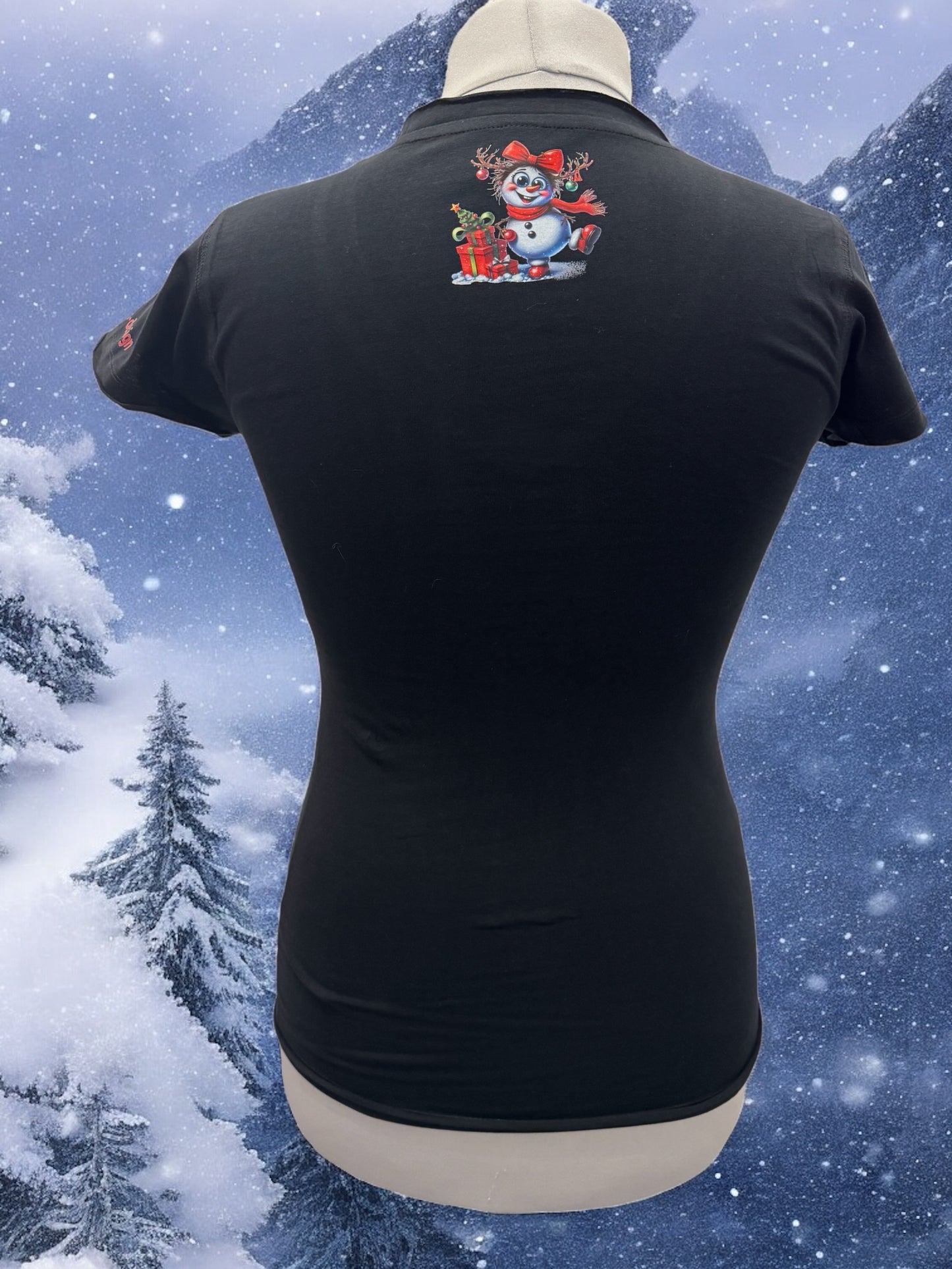 Damen Shirt Verrückte Schneefrau Gr. M schwarz mit DTF-Druck Detailansicht von fks-design
