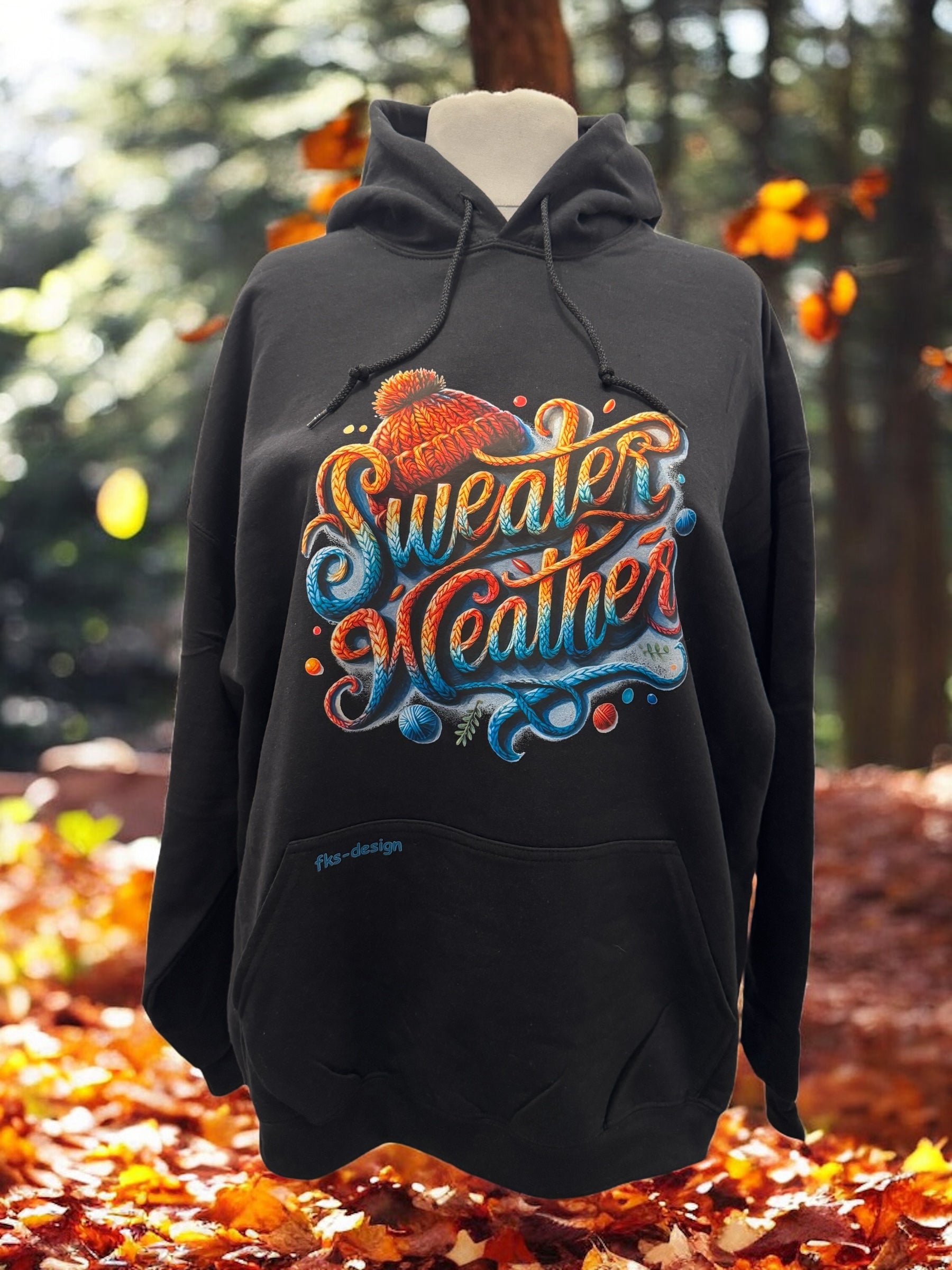 Unisex Hoodie Sweater Weather Gr. 2XL schwarz mit DTF-Druck Vorderansicht von fks-design
