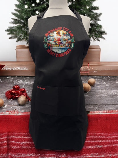 Unisex Grillschürze Weihnachtsbäckerei schwarz mit DTF-Druck Vorderansicht von fks-design
