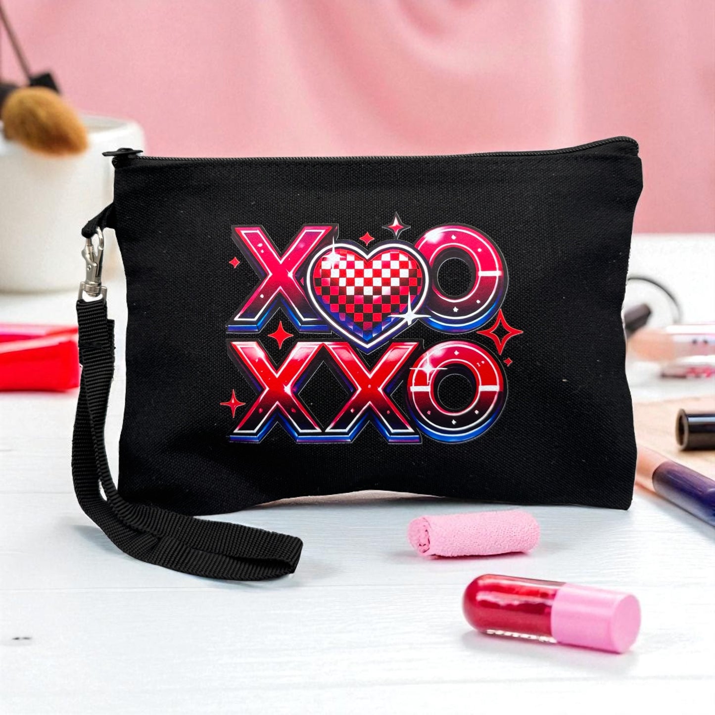 Stofftasche XO Schwarz - Kleine Kosmetiktasche Leckerlibeutel Handschlaufe
