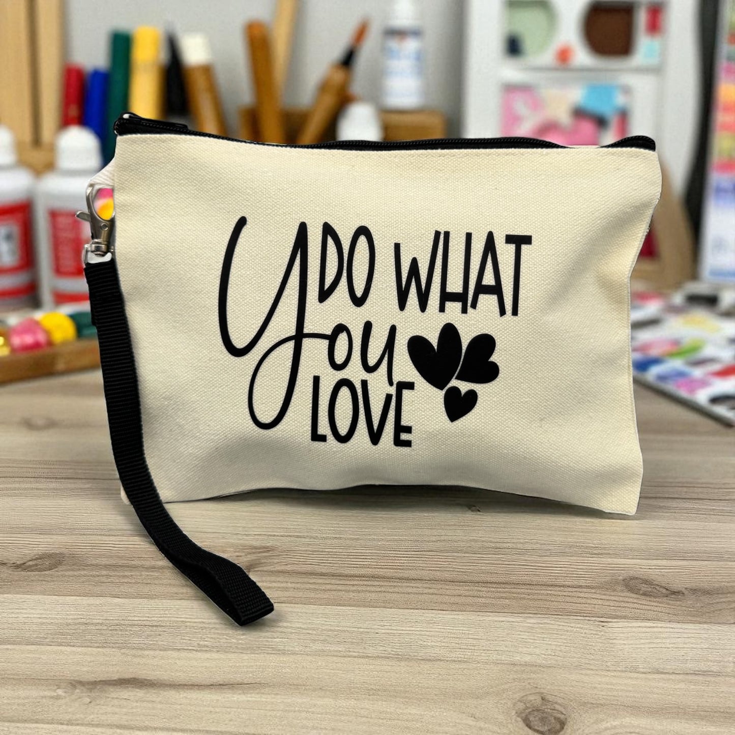Bedruckte Stofftasche " Do What You Love " mit abnehmbarer Handschlaufe!
