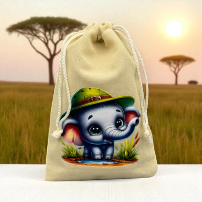 Samtbeutel " Safari Elefant " mit Kordelzug! 10 x 15 cm