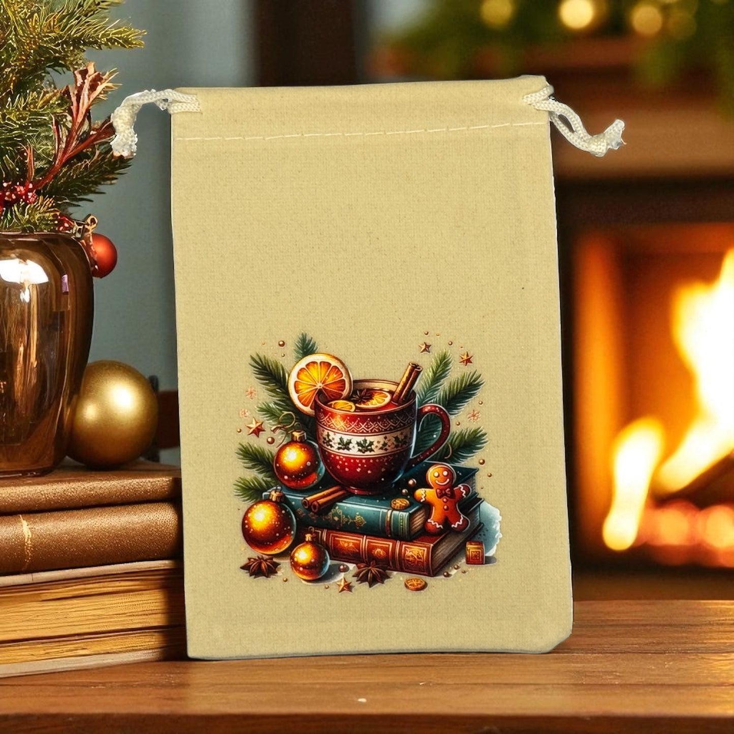 Samtbeutel " Cozy Christmas Time " mit Kordelzug! 10 x 15 cm