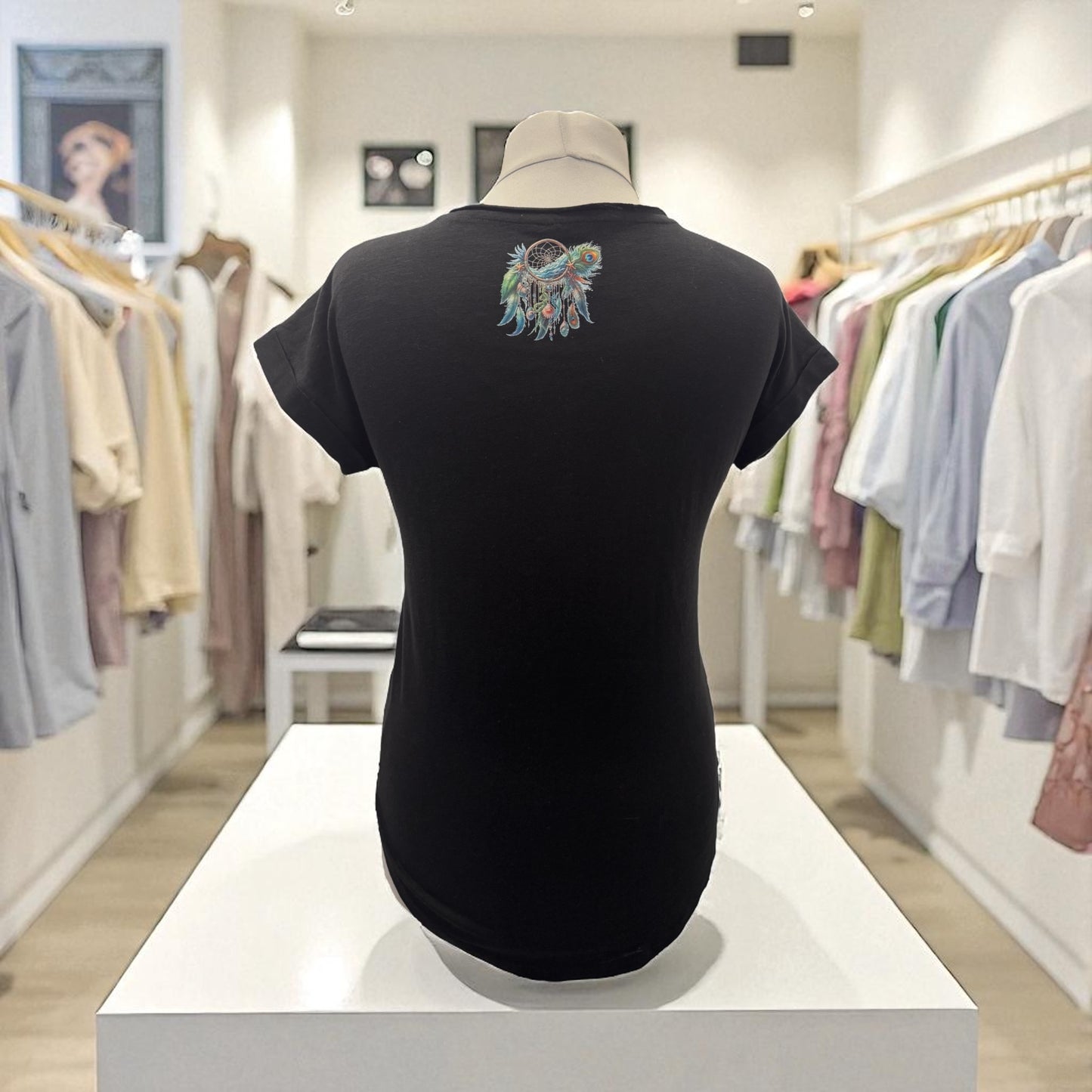 Damen Long Slub Shirt Traumfänger mit Muscheln Boho Motiv-Shirt Rückseite von fks-design
