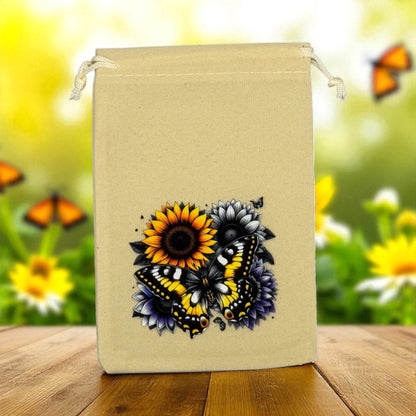 Samtbeutel " Schmetterling auf Sonnenblume "  mit Kordelzug! 10 x 15 cm