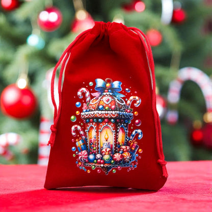 Samtbeutel " Candy Weihnachtslaterne " mit Kordelzug! 10 x 15 cm