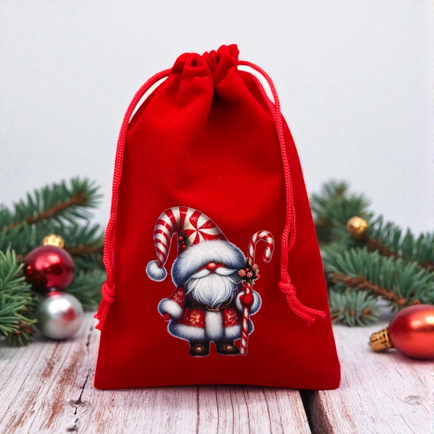 Samtbeutel " Candy Santa " mit Kordelzug! 10 x 15 cm