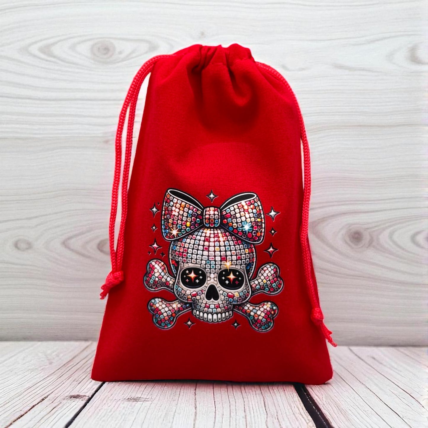 Samtbeutel " Bling Bling Skull " mit Kordelzug! 10 x 15 cm