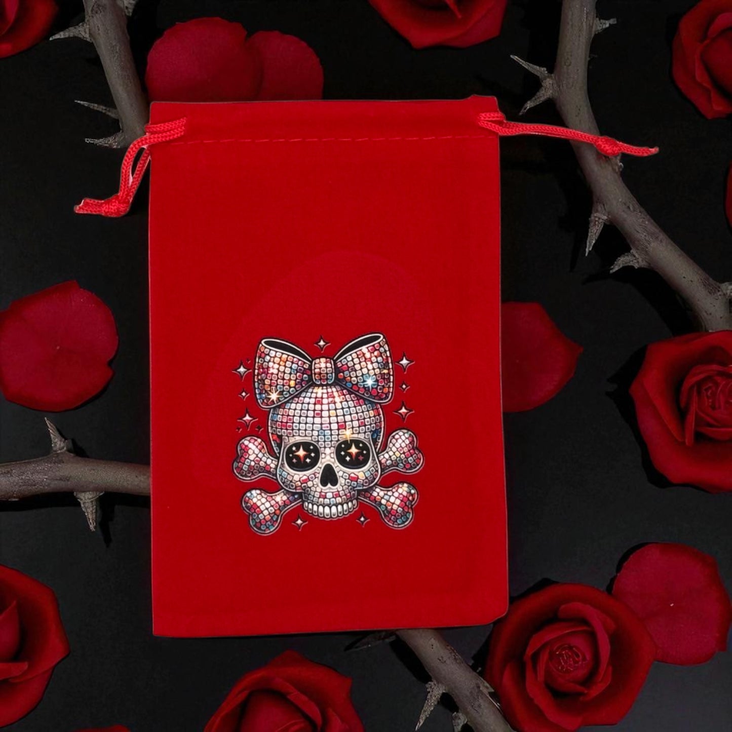Samtbeutel " Bling Bling Skull " mit Kordelzug! 10 x 15 cm