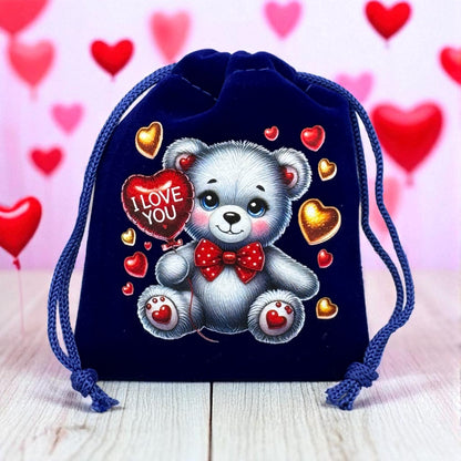 Samtbeutel I Love You Bär mit Kordelzug 7x9 cm von fks-design - süßes Geschenk zum Valentinstag
