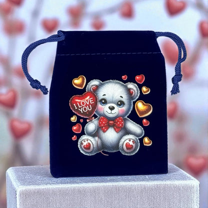 Samtbeutel I Love You Bär mit Kordelzug 7x9 cm von fks-design - liebevoller Geschenkbeutel
