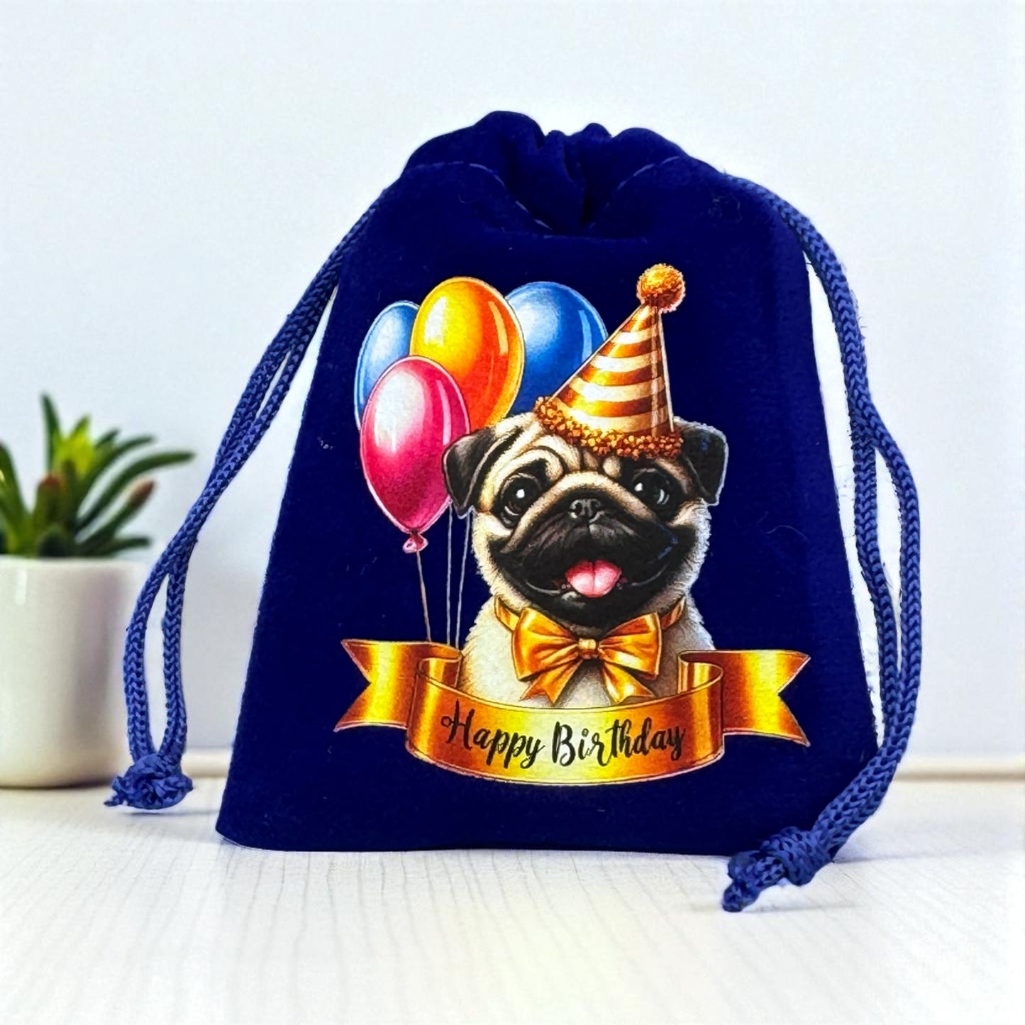 Samtbeutel " Happy Birthday Dog " mit Kordelzug! 7 x 9 cm