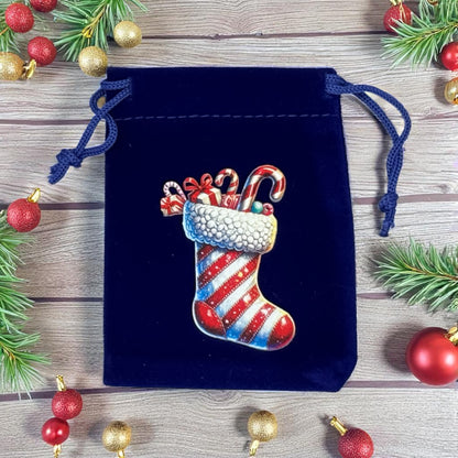 Samtbeutel " Weihnachtsstrumpf " mit Kordelzug! 7 x 9 cm