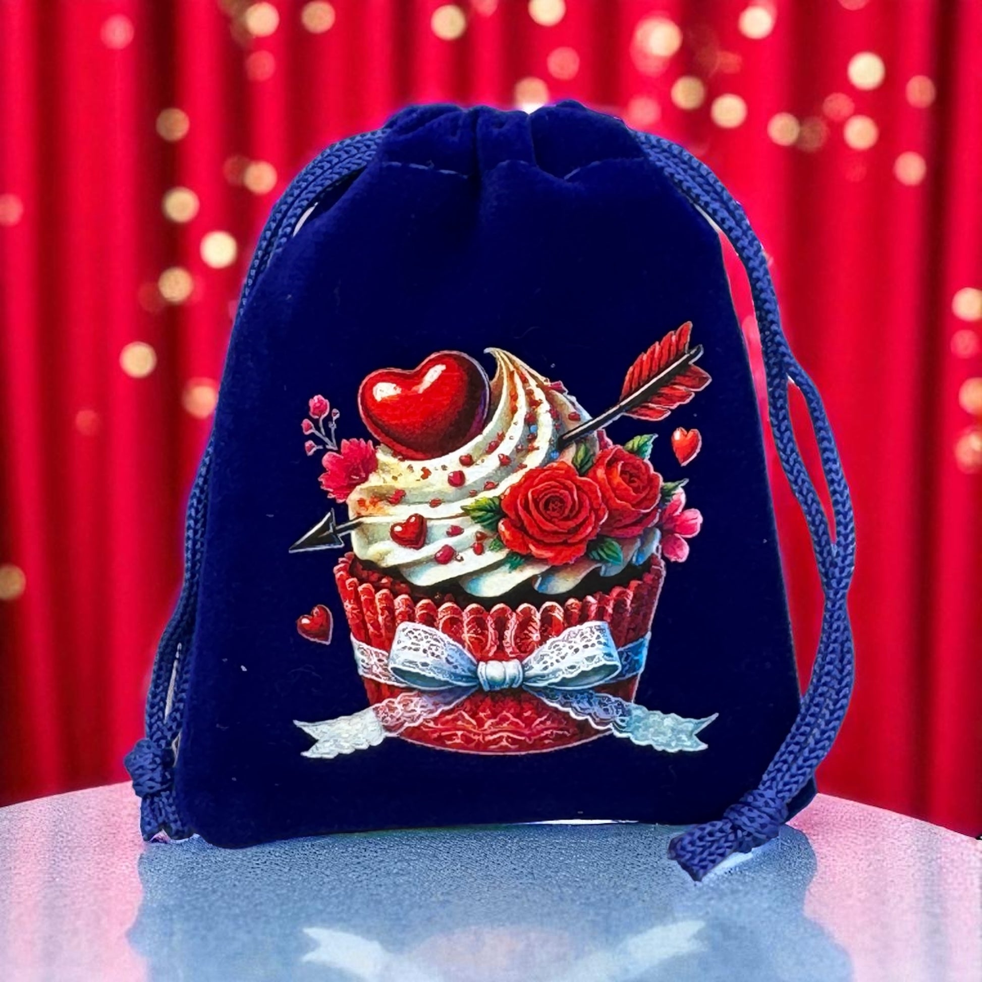 Samtbeutel Liebes Muffin mit Kordelzug 7x9 cm von fks-design - süßes Geschenk zum Valentinstag
