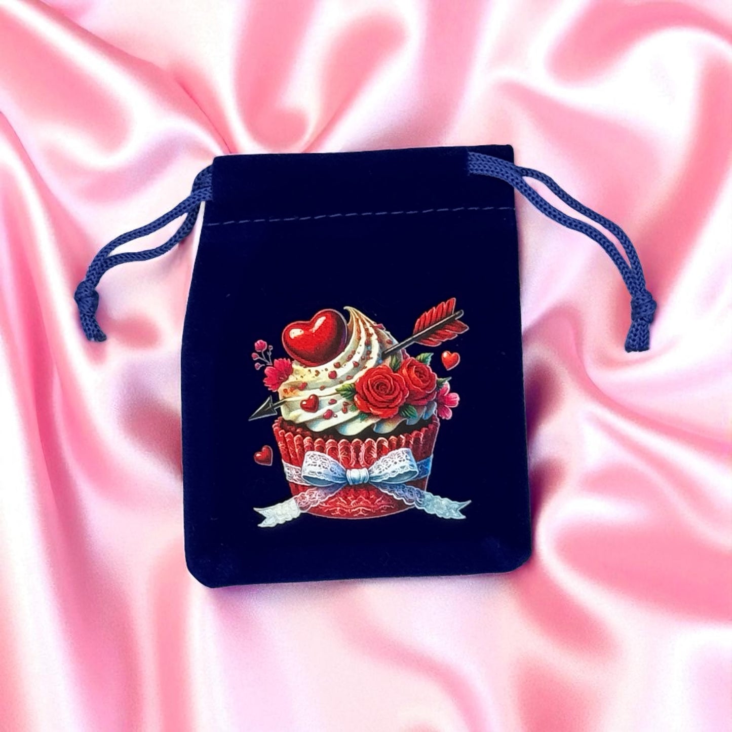 Samtbeutel Liebes Muffin mit Kordelzug 7x9 cm von fks-design - liebevoller Geschenkbeutel
