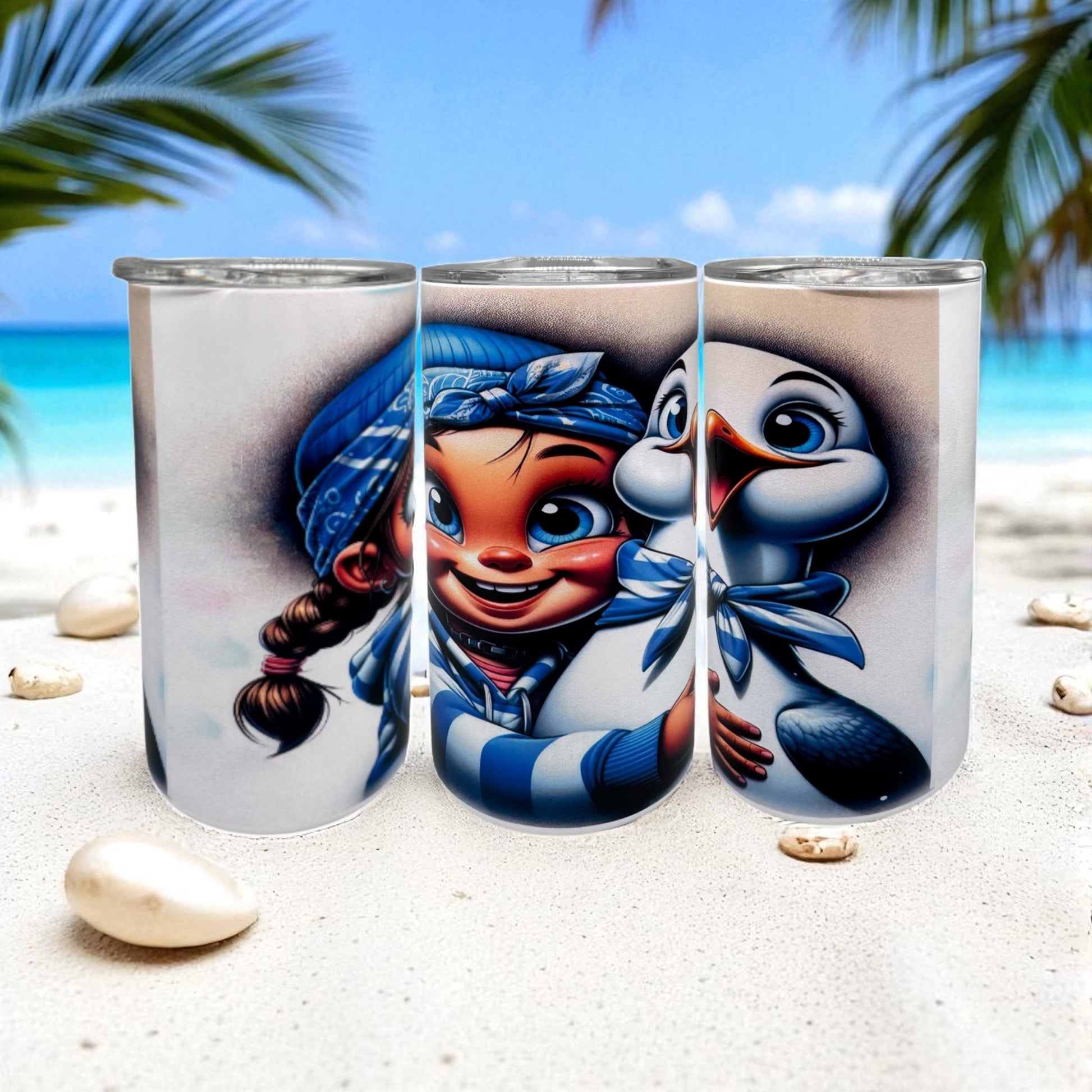 Edelstahl Thermo Trinkbecher Möwen Mädchen mit Trinkhalm 340ml von fks-design
