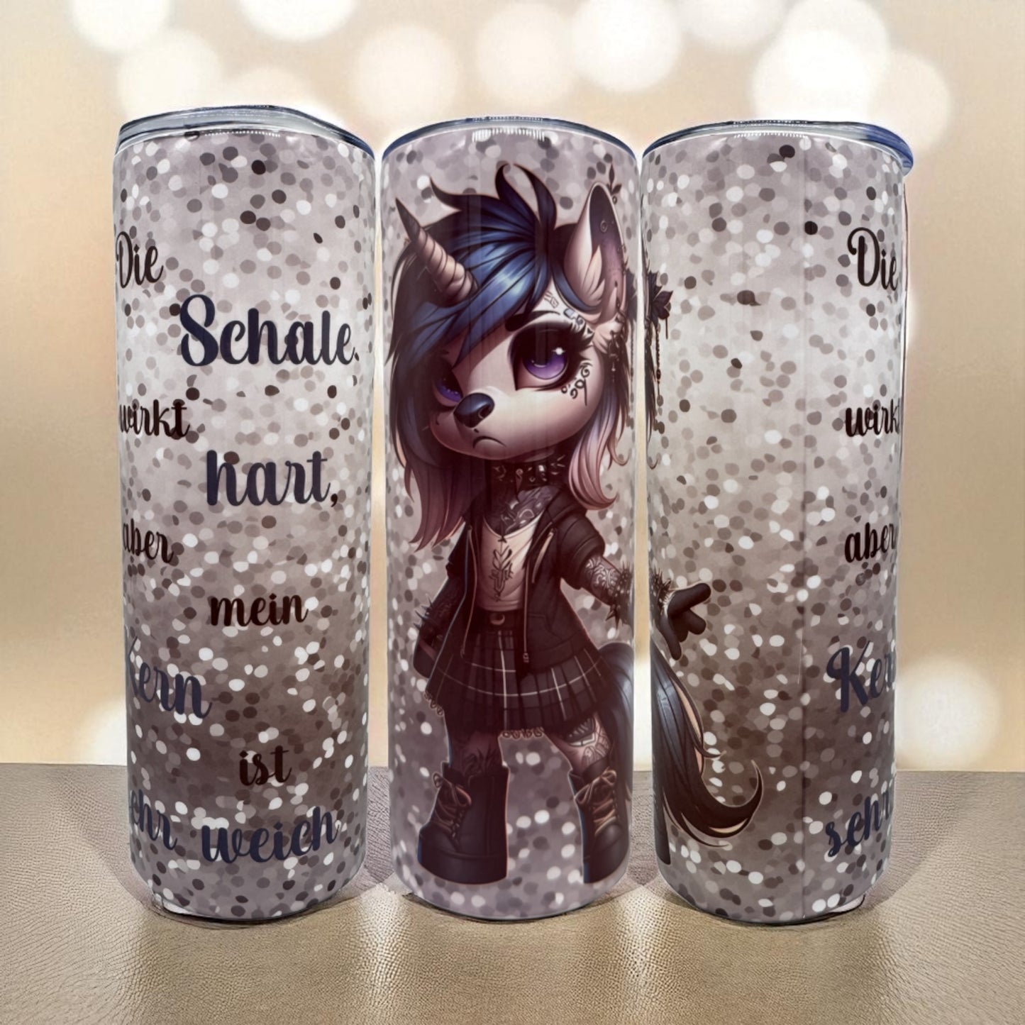Edelstahl Tumbler Gothic Einhorn mit Spruch 600ml doppelwandig isolierend von fks-design

