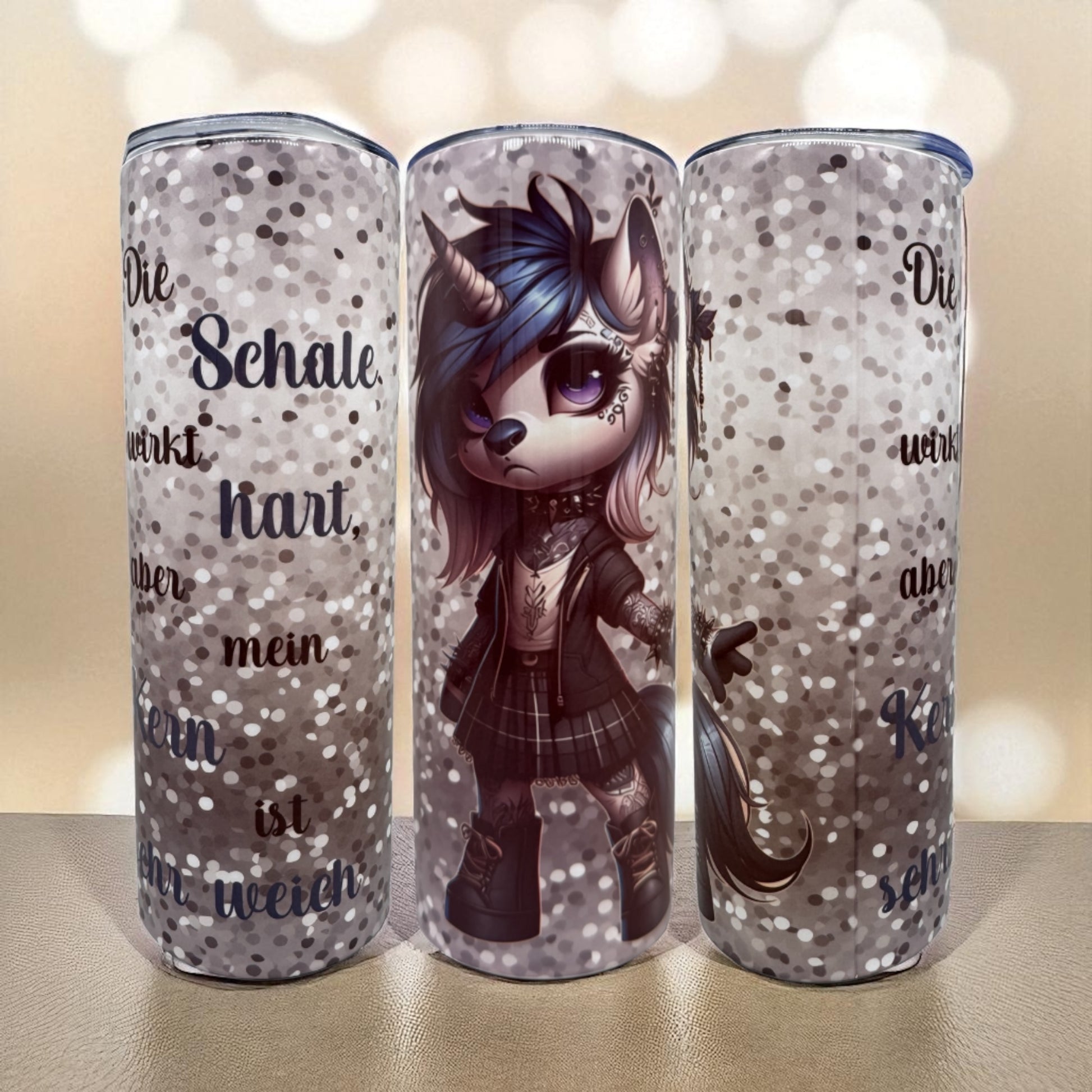 Edelstahl Tumbler Gothic Einhorn mit Spruch 600ml doppelwandig isolierend von fks-design
