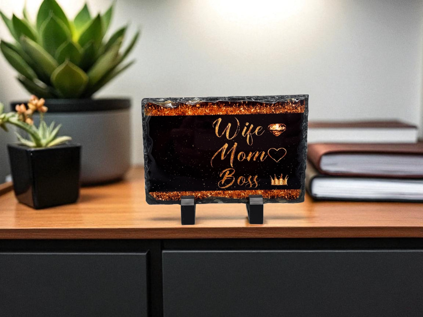 Schiefertafel Wife Mom Boss - Standfuß Dekoration Geschenk - fks-design
