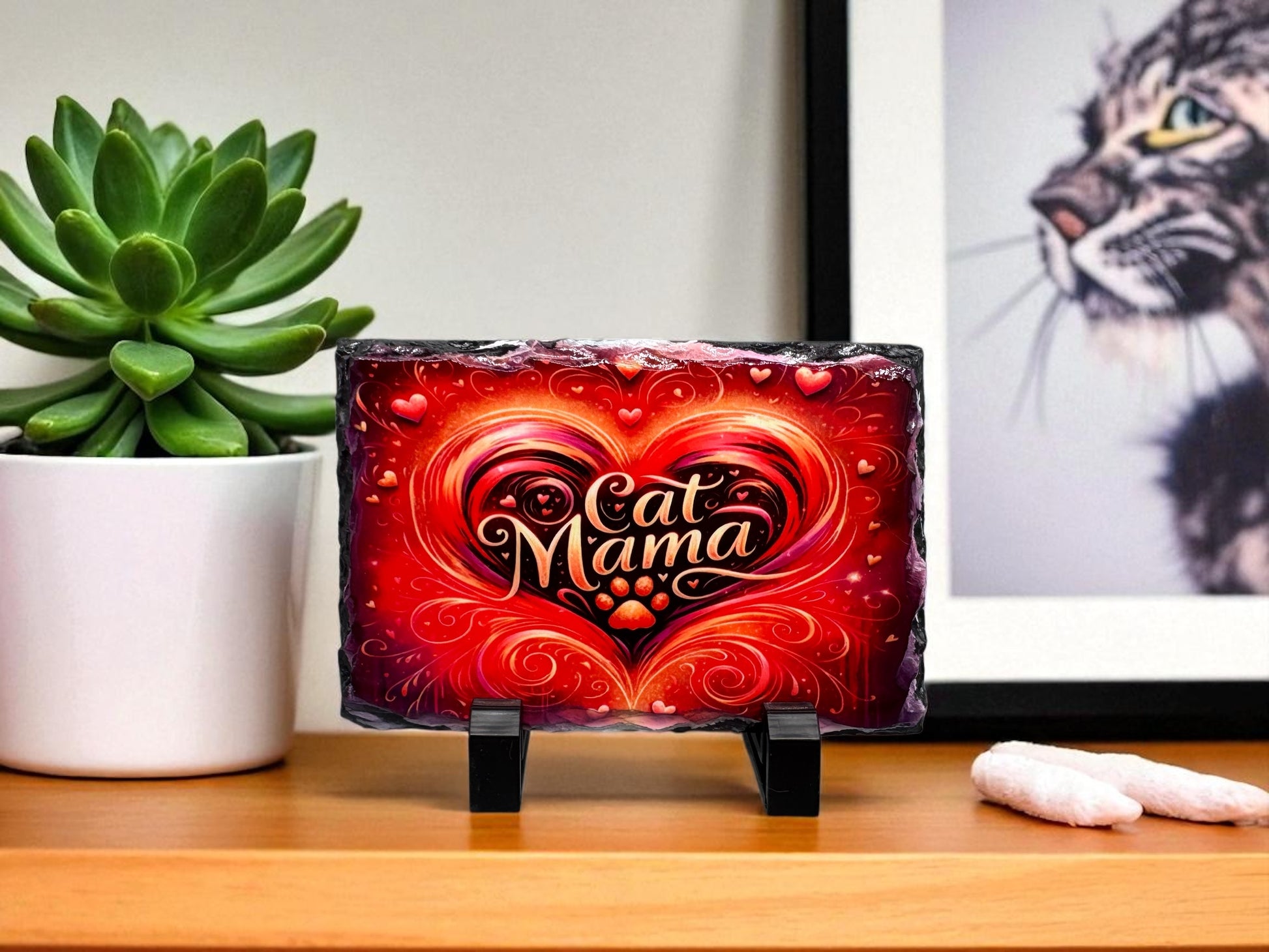 Schiefertafel Cat Mama - Standfuß Dekoration Katzenliebhaber Geschenk - fks-design
