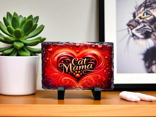 Schiefertafel Cat Mama - Standfuß Dekoration Katzenliebhaber Geschenk - fks-design
