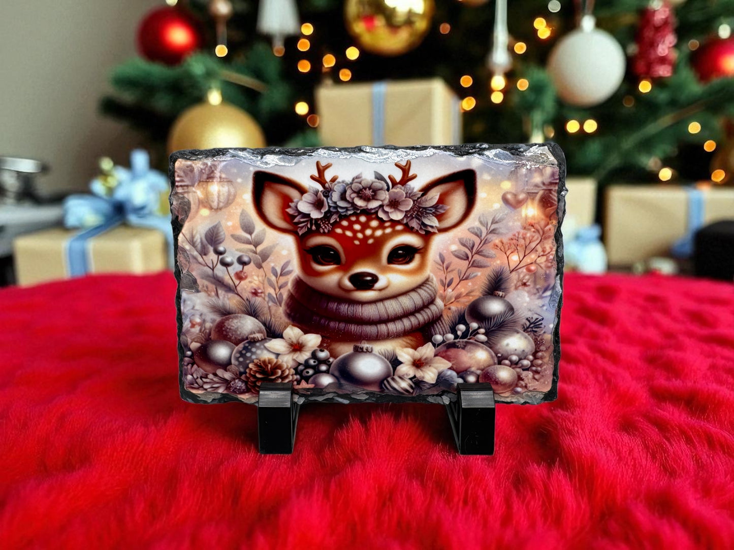 Schiefertafel auf Standfüßen " Weihnachts Rehkitz "!